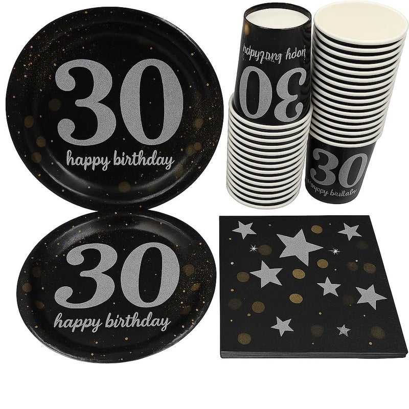 Oojami 120-Piece 30th Birthday Party Pack â€“ Serves 30 Includes 9" Dinner Plates, 7" Dessert Plates 12oz Cups & 3-Ply Napkins Complete Disposable Tableware Set for 30th Birthday Celebrations - Image 1